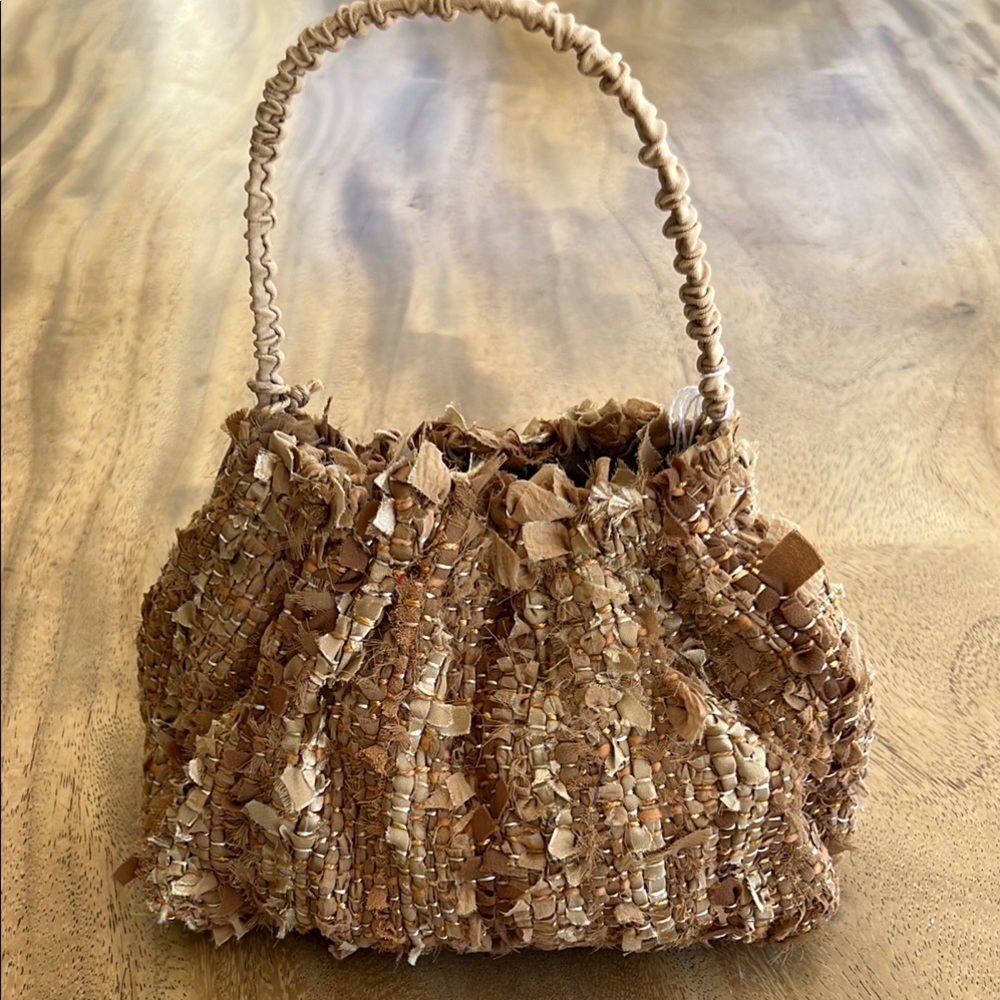 Handcrafted in Brazil, One of a Kind Tan Woven Clutch